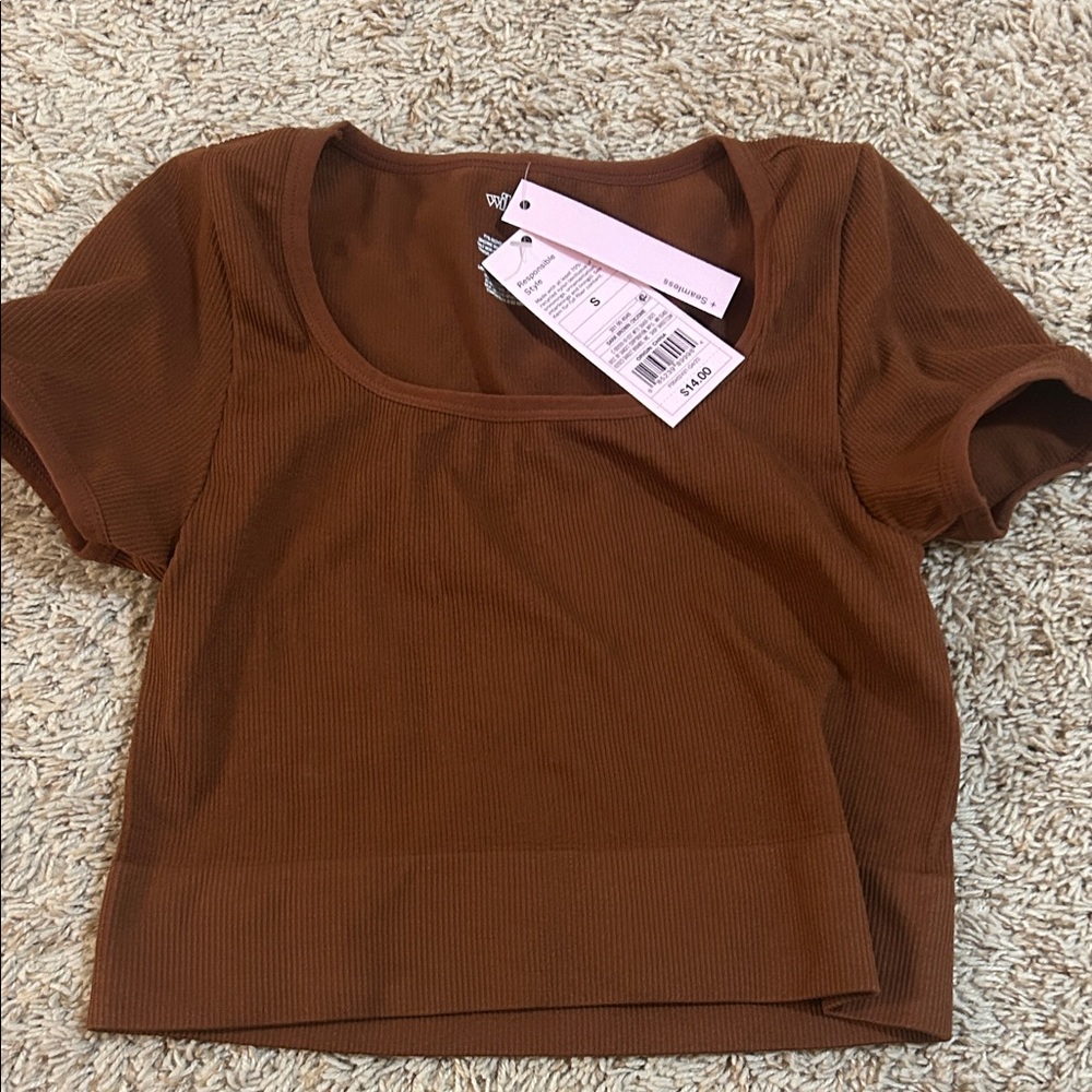 Wild Fable Brown Ribbed Crop Top